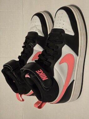 Nike Black White Pink Mid-Top Sneakers with Velcro Strap